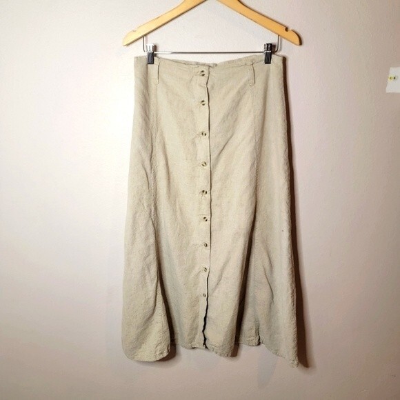 Vintage Passport Cream Button up Linen Blend Maxi Skirt - Picture 4 of 7